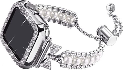 Smart Watch Pearl Bracelet Watch Band (Option: Silver-38or40or41MM)